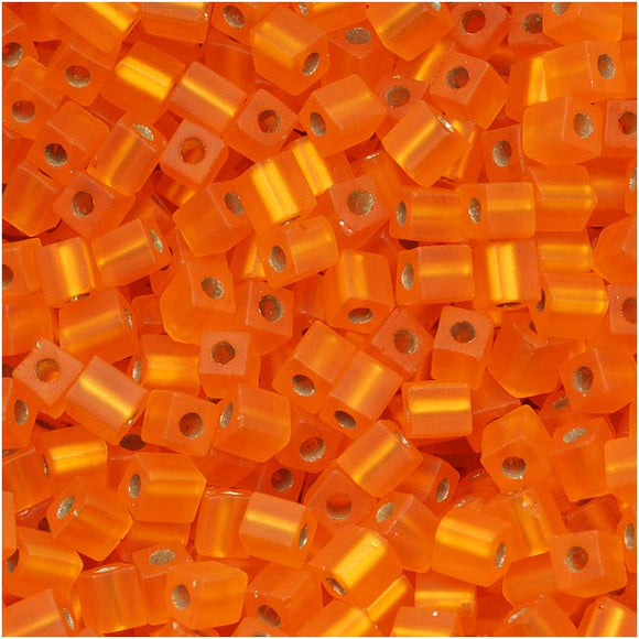 4mm Cube - Matte Silver Lined Orange